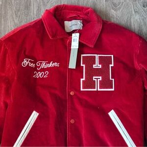 Hudson | Men’s Size Small Red Corduroy ‘Free Thinkers’ Varsity Jacket - NWT!